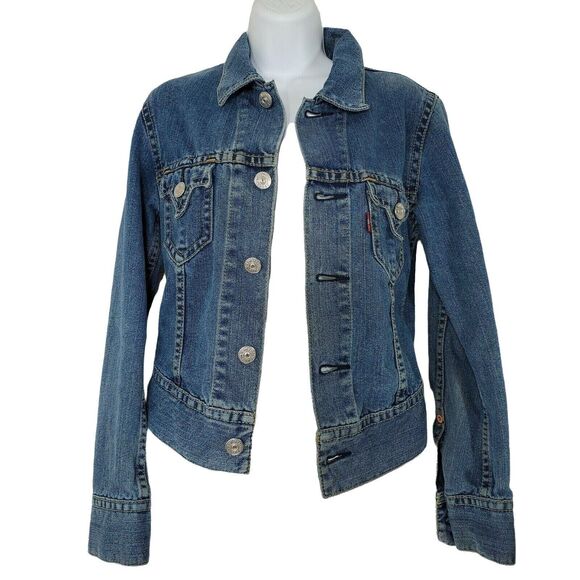 Levis Womens Iconic Classic Blue Jean Denim Jacket Small Button Front Pockets - Picture 2 of 11